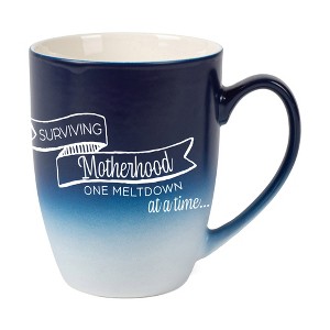 Elanze Designs Surviving Motherhood One Meltdown At A Time Two Toned Ombre Matte Navy Blue and White 12 ounce Ceramic Stoneware Coffee Cup Mug - 1 of 4