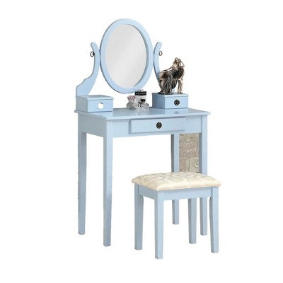 Makeup Vanity Table and Stool Set, Blue