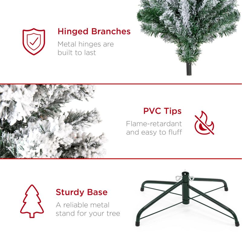 Best Choice Products Snow Flocked Christmas Tree, Premium Holiday Pine Branches, Foldable Metal Base, 6 of 16