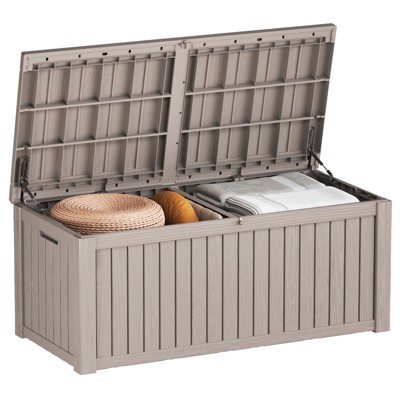 FURNIinspire Deck Boxes, Outdoor Patio Storage Box with Large Storage Capacity for Furniture Cushions Garden Tools, Brown, 54.3"*26.5"*28.7"