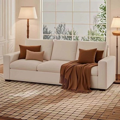 Vipbear 88-inch modern sofa, modern 3-seater sofa, cotton and linen fabric sofa, living room, dormitory, office, apartment sofa, white