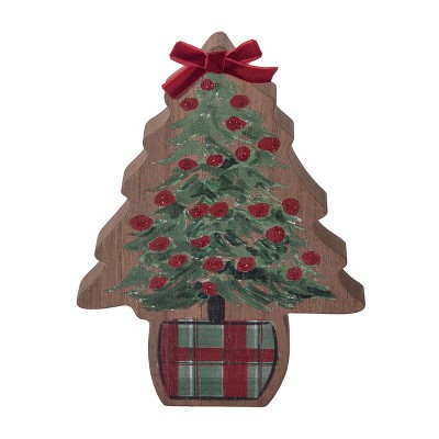Transpac MDF Shaped Holiday Tree Table Decor Decorative Objects Tree Sculptures Wood Christmas Red Tabletop  Spot or Wipe Clean Indoor Use Decoration