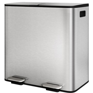 Stainless Steel Double Trash Can with Lid for Kitchen, Large Dual Trash and Recycle Bin Combo - 1 of 4