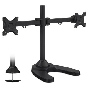 Mount-It! Dual Monitor Stand | Double Monitor Free Standing Desk Mount | Arms Fit Two 19 - 24 Inch Screens | Interchangeable Grommet Base Included - 1 of 4