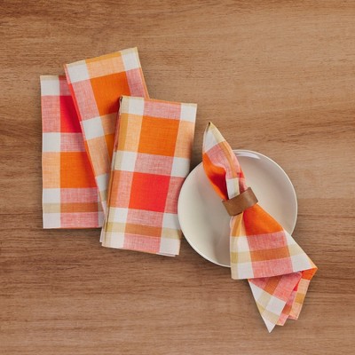 Solino Home Fall Buffalo Check Linen Dinner Napkins