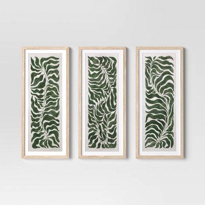 (Set of 3) 12"x28" Modern Seaweed Framed Arts Naturals - Threshold™