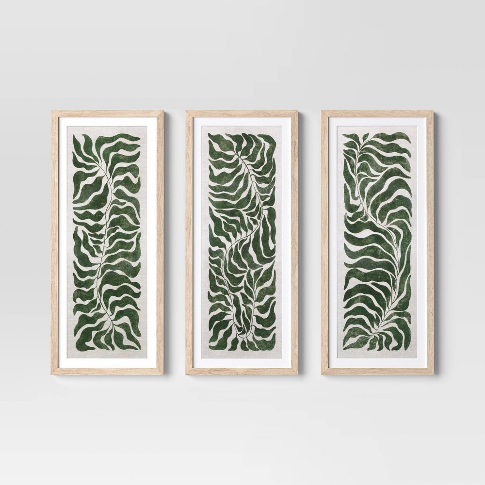 Photos - Other Decoration  12"x28" Modern Seaweed Framed Arts Naturals - Threshold™(Set of 3)