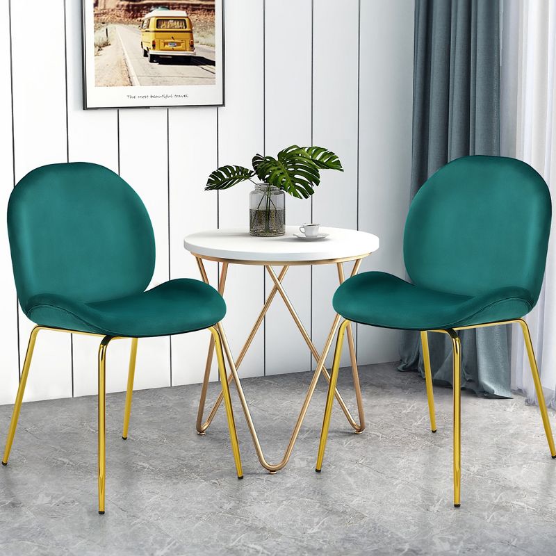 Costway Set of 2 Velvet Accent Chairs Dining Side Chairs w/Gold Metal Legs Pink/Beige/Green/Grey, 2 of 11