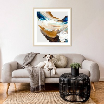 Crashing Blue Abstract Giclee Print with Natural Wood Frame
