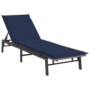 vidaXL Sun Lounger Grey, Navy Blue PE rattan, Powder-coated steel Standard - 1 of 4