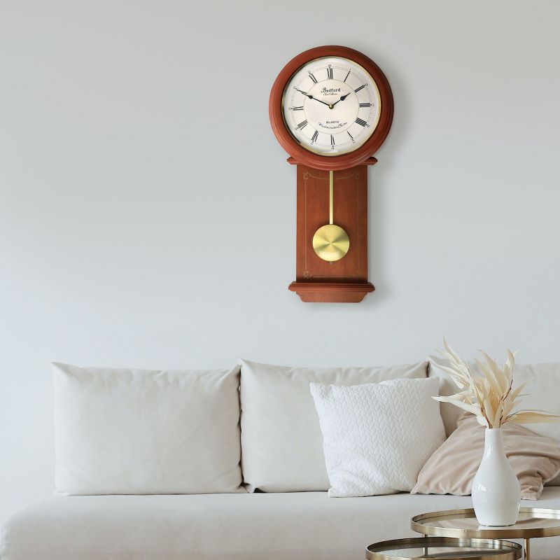 Bedford Clock Collection Olivia 24.5 Inch Cherry Wood Chiming Pendulum Wall Clock, 2 of 8