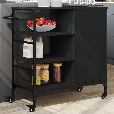 vidaXL Kitchen Trolley Black 34.4 in.x15.2 in.x33.3 in. Engineered Wood