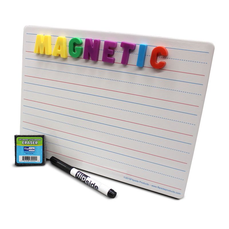 Flipside Products Double-Sided Magnetic Red & Blue Ruled Dry Erase Board 9" x 12" + Erasers + Black Markers, Class Pack of 12, 2 of 5