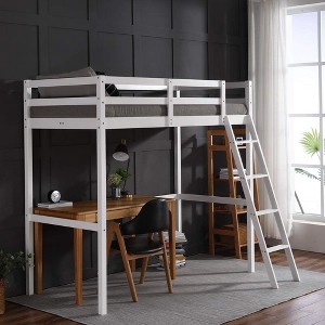 JOYMOR High Loft Bed Frame Twin Wooden Loft Bed for Kids, Junior, Teens, Adults Single Bed, No Box Spring Needed,White - 1 of 4