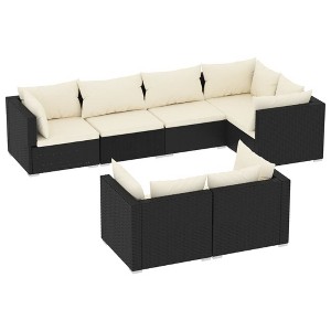 vidaXL 7-Piece Outdoor Patio Lounge Set - Stylish Black Poly Rattan Garden Set with Comfortable Cream Cushions & Flexible Modular Design - 1 of 4