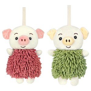 REGALWOVEN Bathroom Kitchen Cute Cartoon Piggy Chenille Soft Absorbent Hand Towel 2 Packs 7" x 11" - 1 of 4