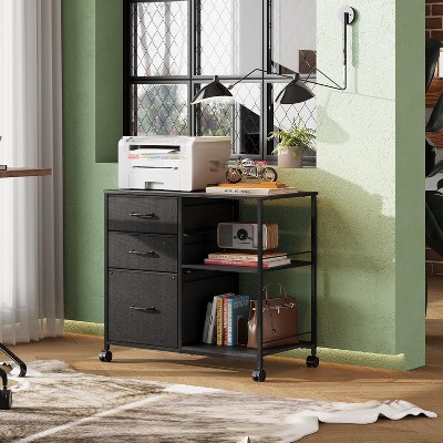 Black Mobile File Cabinet with Shelves and Drawers for Office Storage