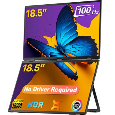 UPERFECT 18.5" 100Hz Dual-Screen Portable Monitor, 1080P IPS Display with USB-C & Mini HDMI, 180° Adjustable Stand  & VESA  No Driver Needed