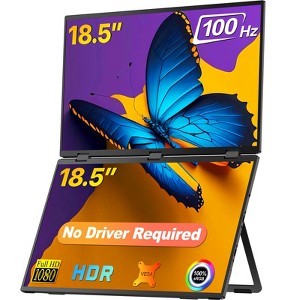 UPERFECT 18.5" 100Hz Dual-Screen Portable Monitor, 1080P IPS Display with USB-C & Mini HDMI, 180° Adjustable Stand  & VESA  No Driver Needed - 1 of 4