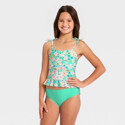 Детские купальники Cat & Jack Girls' Whimsical Floral Tankini Set - Cat & Jack™ Nettle Green M