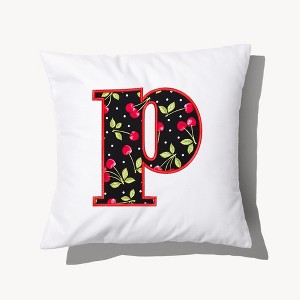 Personalization Mall Cherry Pop Initial Embroidered Applique Throw Pillow - 1 of 4