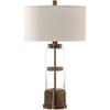 Uttermost Industrial Luxe Table Lamp 31 1/4" Tall Antique Brass Clear Glass White Linen Drum Shade for Living Room Bedroom House - 2 of 3