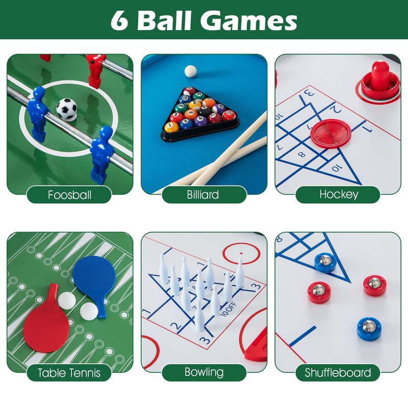 Costway 12-in-1 Combo Game Table Set with Foosball Air Hockey Pool Ping Pong Chess Bowling, 4 of 11