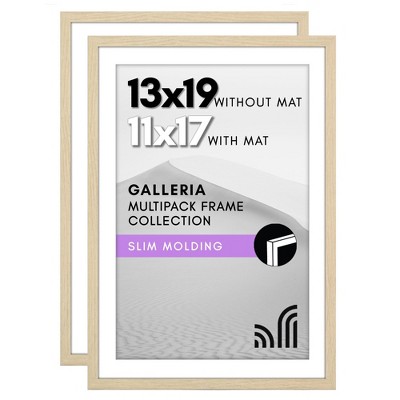 Americanflat 13x19 Picture Frame with Polished Plexiglass - Set of 2 - 11x17 with Mat or 13x19 Without Mat - Galleria - Natural Oak