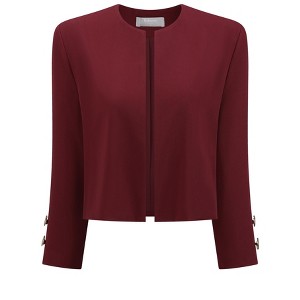 INSPIRE CHIC Women's Collarless 3/4 Sleeve Open Front Button Decor Cuff Cropped Jacket - 1 of 4