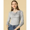 INSPIRE CHIC Women's Cowl Neck Long Sleeves Ribbed Ruched Knit Top Shirts - 3 of 4
