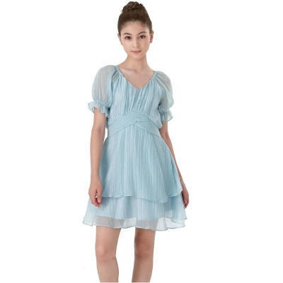 2Bunnies Girls Tween Teen Tiered Layered Ruffle Textured Pleated Mini Dress
