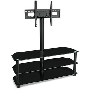 Mount-It! Floor Standing TV Stand w/ 3 Tiered Tempered Glass Equipment Shelves | Entertainment Center w/ Glass Shelves & Flat Screen Mounting Bracket - 1 of 4
