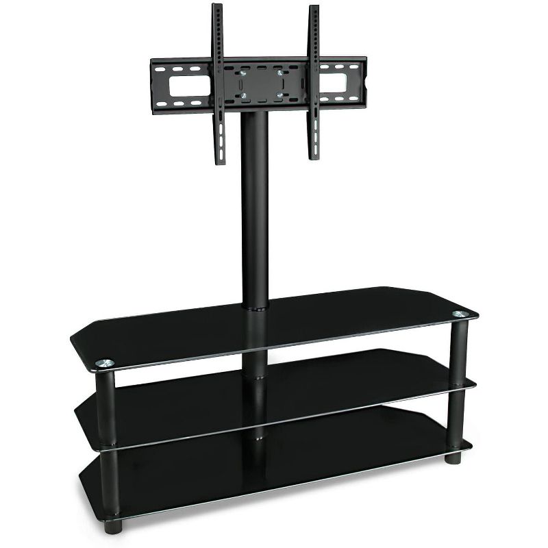 Mount-It! Floor Standing TV Stand w/ 3 Tiered Tempered Glass Equipment Shelves | Entertainment Center w/ Glass Shelves & Flat Screen Mounting Bracket, 1 of 6