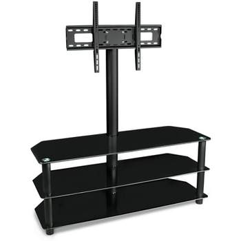Mount-It! Floor Standing TV Stand w/ 3 Tiered Tempered Glass Equipment Shelves | Entertainment Center w/ Glass Shelves & Flat Screen Mounting Bracket