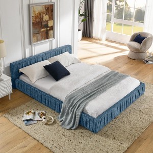 KWPZQEB Queen Size Bed Frame, Upholstered Platform Bed with Chenille Headboard and Pleated Design, Wooden Slats Support, No Box Spring Needed - 1 of 4