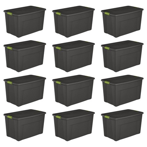 27 Gallon Plastic Storage Latch Box, Storage Bin with Secure Lid, Stackable Storage  Containers with Carry Handle, Black 4 Pack 