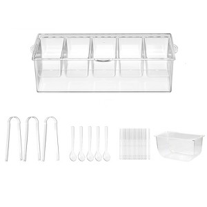 Aoibox Ice Chilled Condiment Caddy with Lid, 5 Removable Compartments, Serving Tray for Party, Garnish Essentials, Fruit Salad, Taco Bar Accessories - 1 of 4