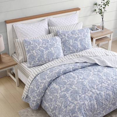 Blue Paisley Cotton Twin Quilt Set with Shams