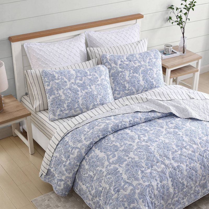 Field of Paisley Cotton Quilt Set Blue - Stone Cottage, 3 of 12