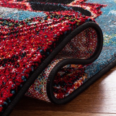 Vintage Hamadan Blue and Red Synthetic Area Rug