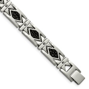 Black Bow Jewelry Mens 12mm Stainless Steel, Black Leather & CZ Aztec Bracelet, 8.5 Inch - 1 of 4