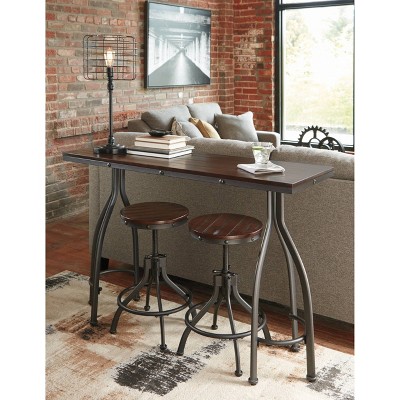 Industrial Black and Brown Metal Dining Set with Adjustable Stools