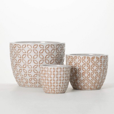 Sullivans 9", 7" & 5" Geometric Patterned Planters Set of 3, Clay