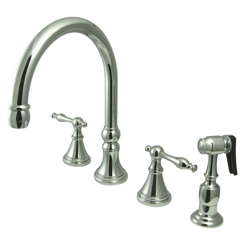 Chrome Widespead 4-Hole Solid Brass Kitchen Faucet - Kingston Brass
