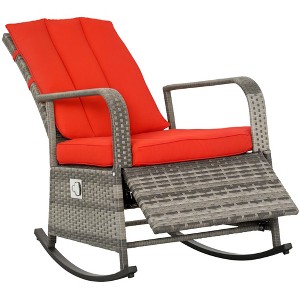 Aghana Digitals Outdoor PE Rattan Rocking Recliner with Adjustable Footrest, Removable Cushions, - 1 of 4