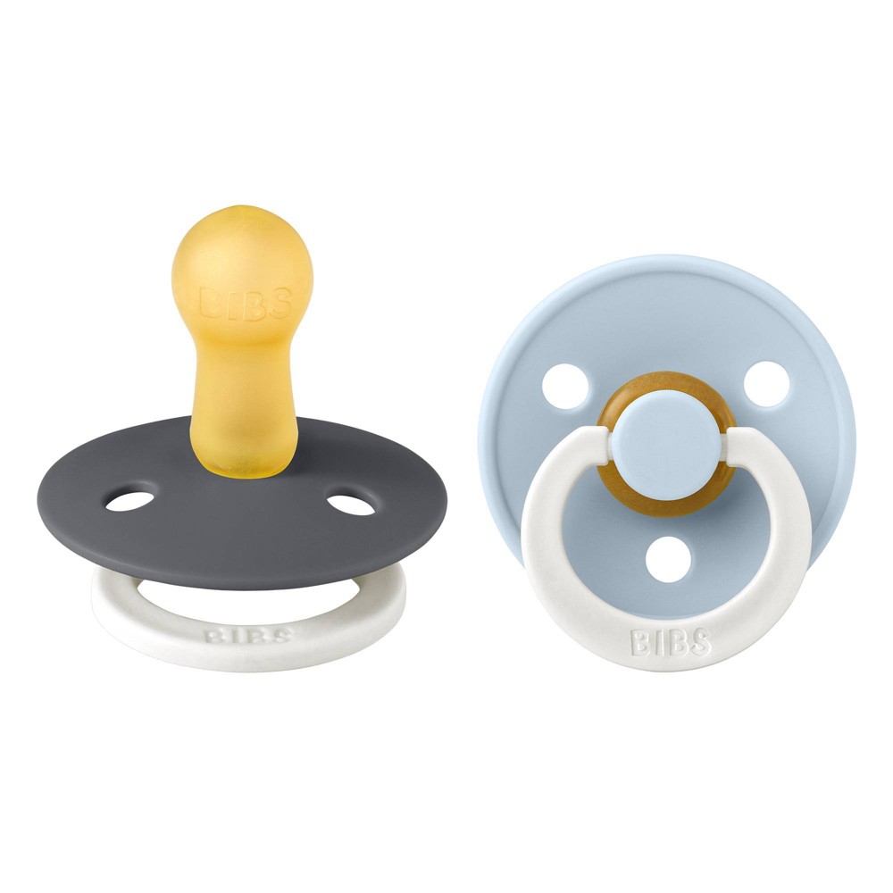 Bibs Colour Pacifiers Latex 6-18 Months - Size 2 - Iron/Baby Blue Glow - 2pk