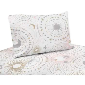 Sweet Jojo Designs Kids Twin Sheet Set Celestial Pink Gold and Grey 3pc