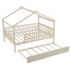 TIRAMISUBEST Twin/Full Size House Bed with Twin Size Trundle, Wooden House Platform Bed with Fence Guardrails and Roof Design for Kids - 4 of 4
