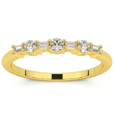 Pompeii3 1/4Ct Baguette & Round Diamond Wedding Ring Stackable Band 14k Gold Lab Created