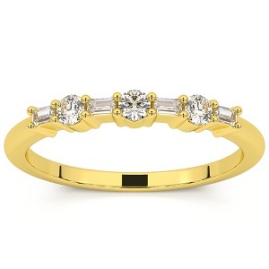 Pompeii3 1/4Ct Baguette & Round Diamond Wedding Ring Stackable Band 14k Gold Lab Created - 1 of 4